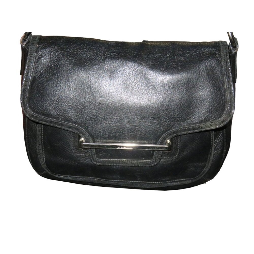 Coach Taylor Black Leather Marin Flap Magnetic Closure adjustable strap Satchel